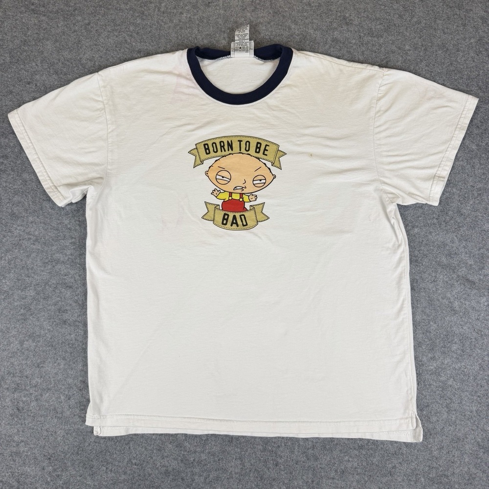 Family Guy Stewie Born to be Bad White X-Large Ringer T-Shirt 2008 Vintage EUC